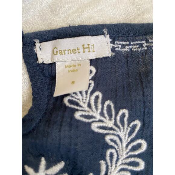 Garnet Hill Dress Tunic Cotton size small navy blue embroidered boho lightweight - Picture 4 of 5